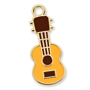 Vedhæng - lille akustisk guitar. Emaljeret og forgyldt. 23 mm